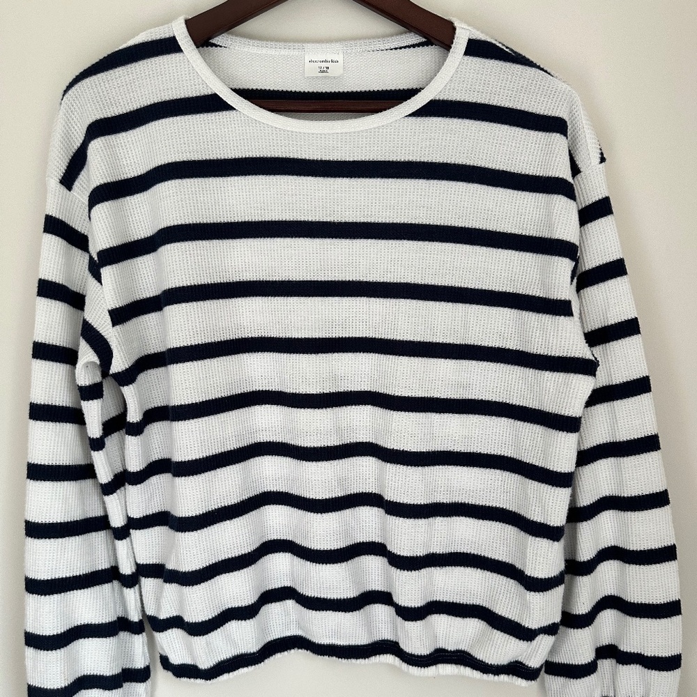 Abercrombie Kids Girls Blue & White Waffle Long Sleeve Shirt